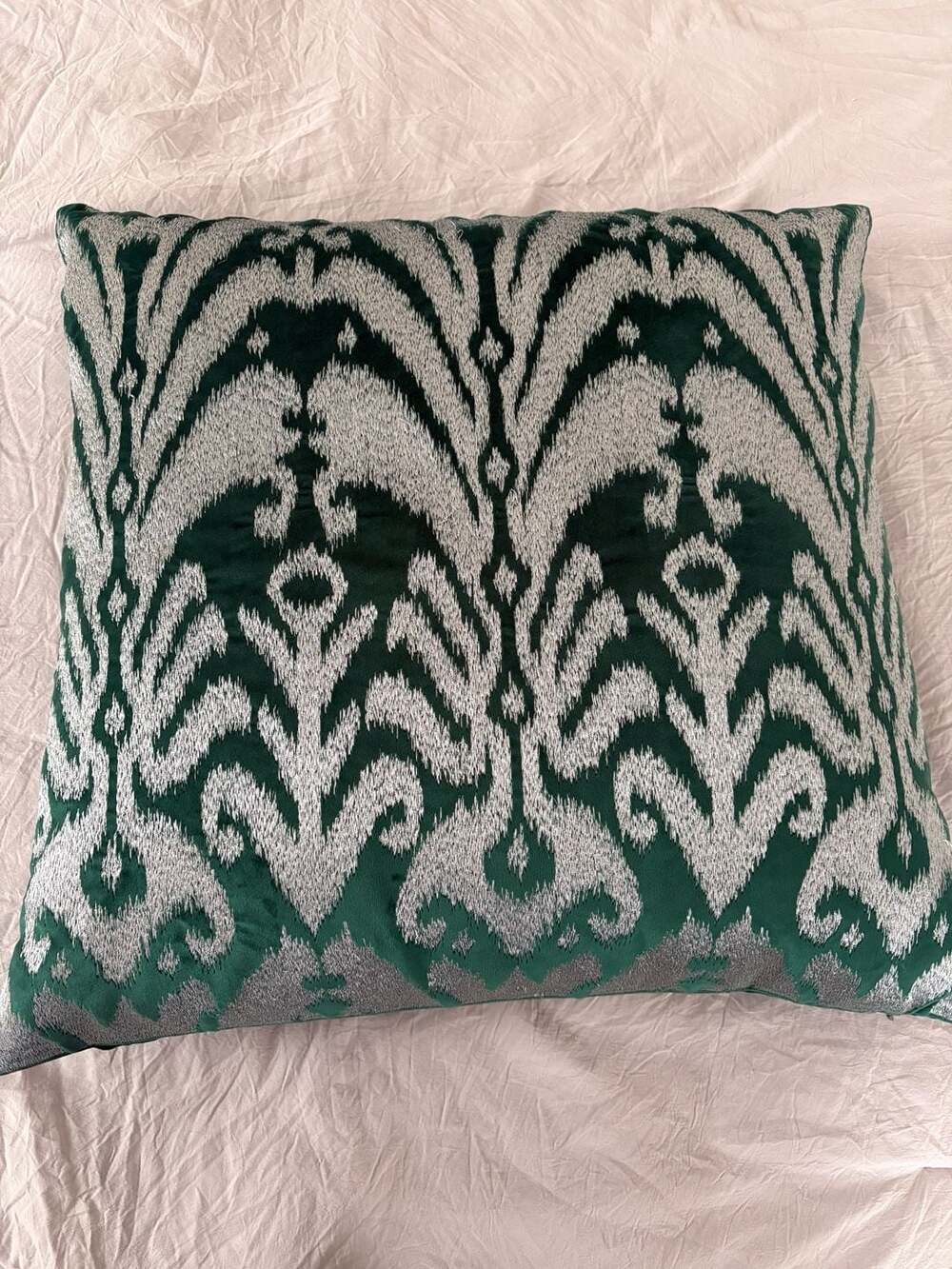 Callisto Home Emerald Green Velvet Ikat Printed Lumbar Pillow with Tassels and